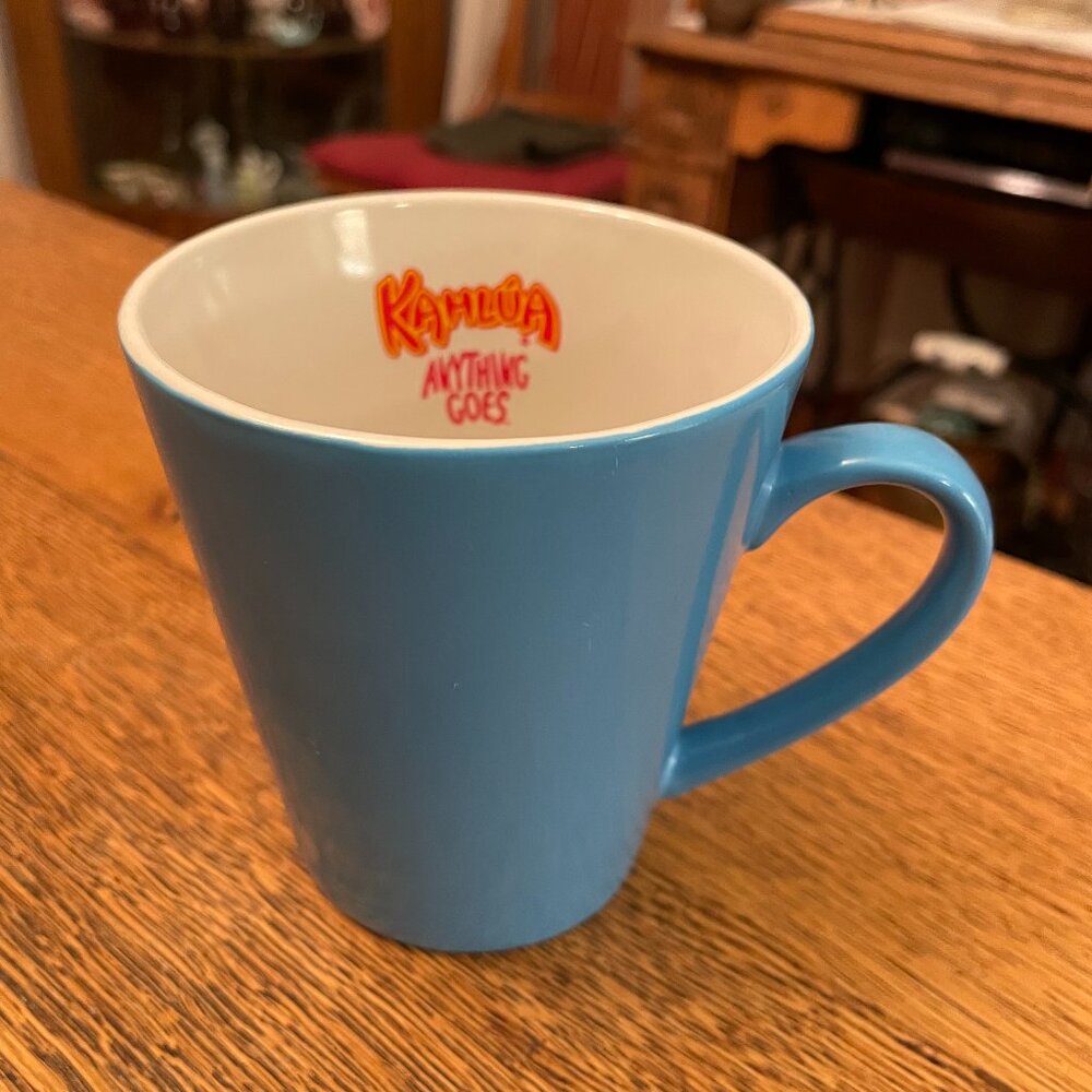 Vintage Baby Blue Kahlua "Anything Goes" 1999 Coffee Cup Mug by Mercury Int.